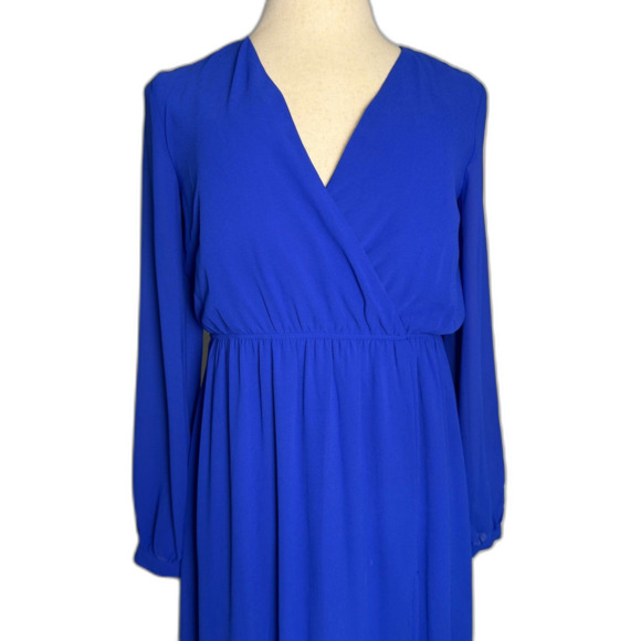 Lulus Wondrous Water Lilies Royal Blue Maxi Dress Sz M Long Semi Formal V Neck - Picture 3 of 14